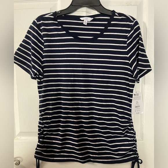 Time and Tru Tops - 🔴 3/$12 Time and Tru Women’s Navy and White Striped Cinched Top! NWT! Size (4/6)